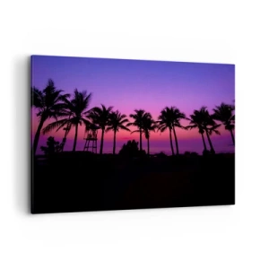 Impression sur toile - Image sur toile - Silhouettes de palmiers sur un ciel de coucher de soleil rose-violet - 100x70cm - Soirée sous les palmiers - Décoration murale moderne pour le salon et la chambre ARTTOR