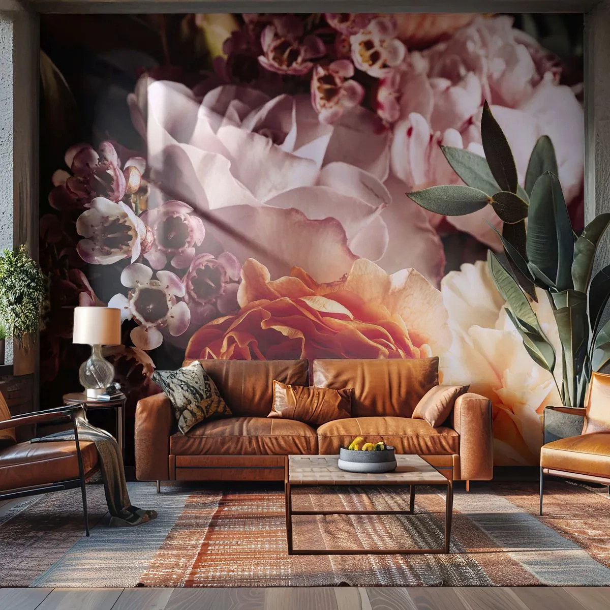 Papier Peint Photo Premium Sand - Un bouquet de fleurs aux tons romantiques - 100x70cm - Enveloppé de beauté - Décoration murale moderne pour le salon et la chambre ARTTOR