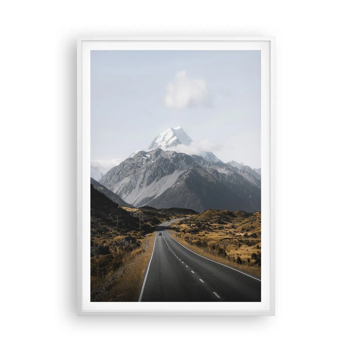 Affiche dans un cadre blanc - Poster - Chemin vers le coeur de la montagne - 70x100 cm