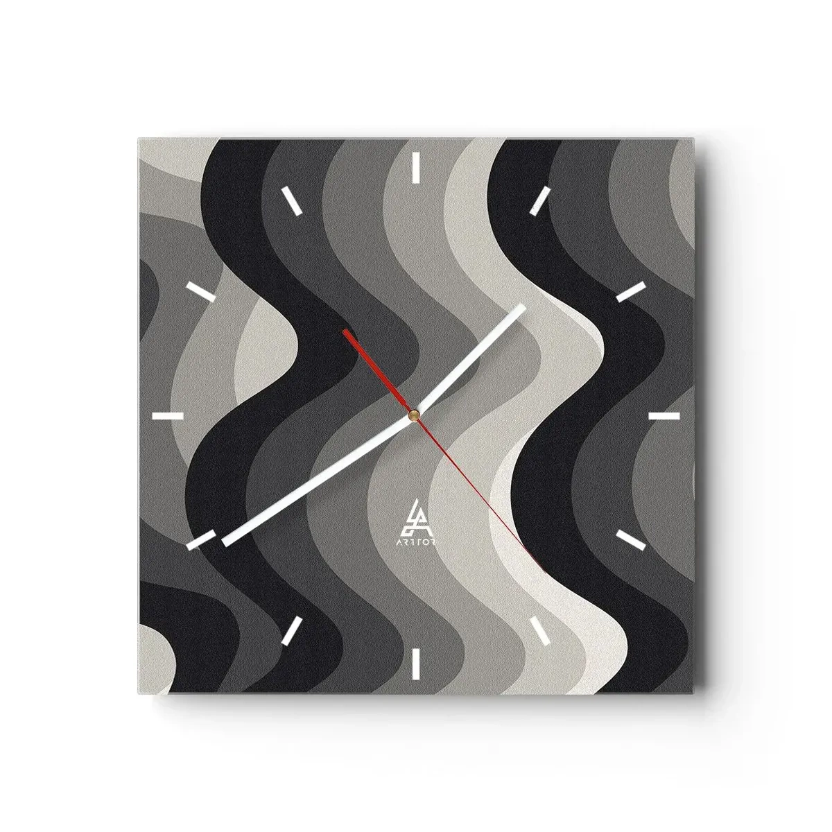 Horloge murale - Pendule murale - Motifs ondulés noirs et blancs dans des tons de gris - 30x30cm - Vague après vague - Décoration murale moderne pour le salon et la chambre ARTTOR