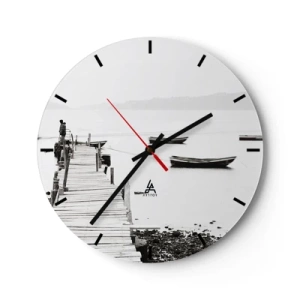Horloge murale - Pendule murale - Une jetée et des bateaux sur une eau calme dans des tons de gris - 30x30cm - Calme et propre au bord de l'eau - Décoration murale moderne pour le salon, la cuisine et la chambre ARTTOR