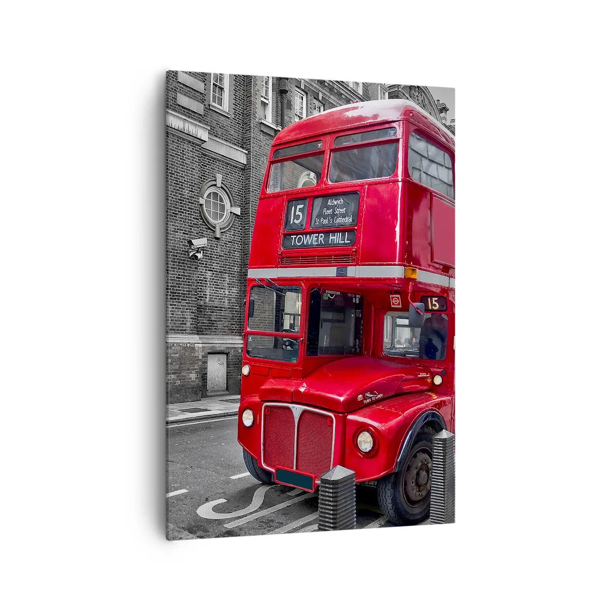 Impression sur toile - Image sur toile - Un bus rouge à impériale à Londres sur fond d'architecture classique - 70x100cm - Toujours la même chose - Décoration murale moderne pour le salon et la chambre ARTTOR