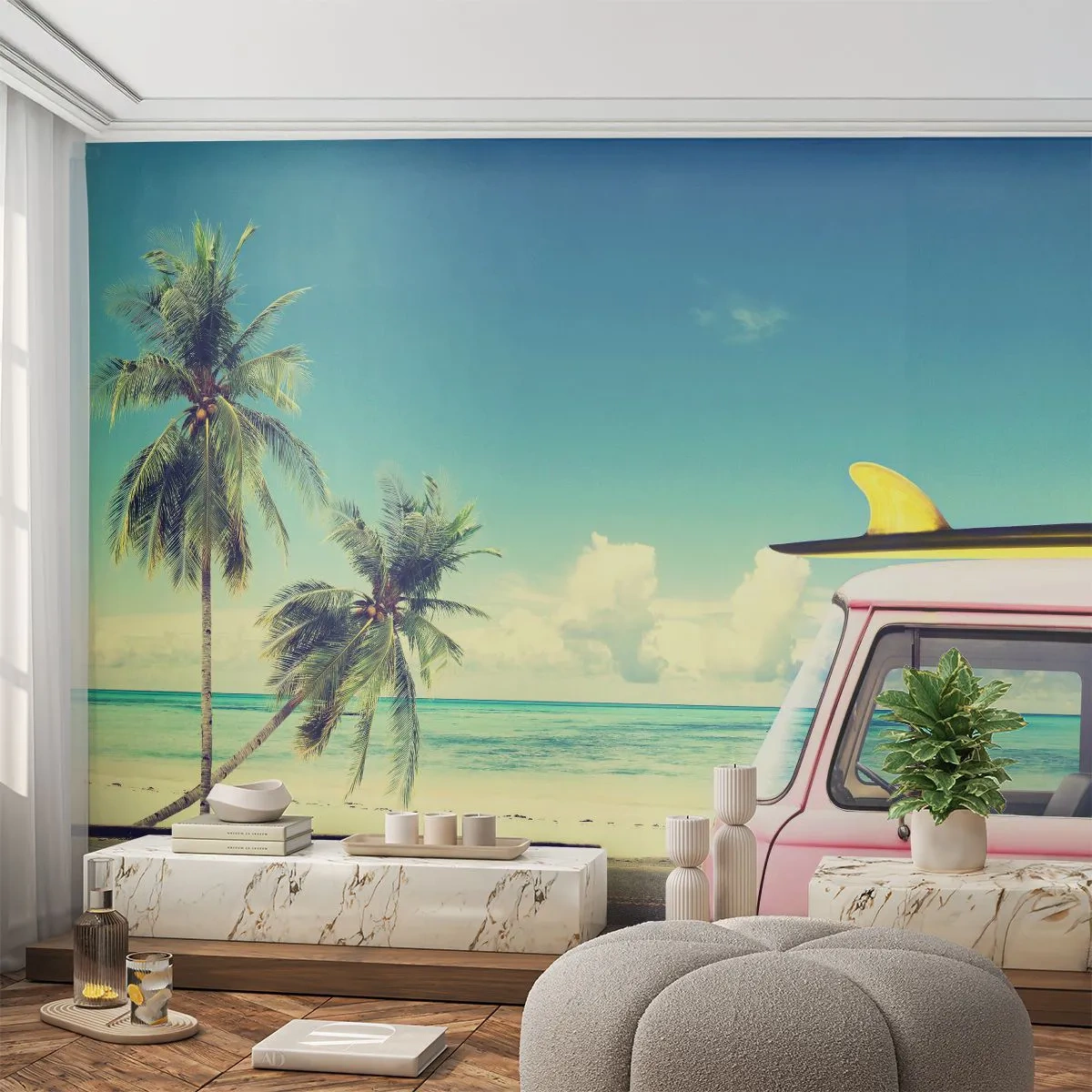Papier peint sur mesure Autocollant Deluxe - Il est temps de commencer les vacances - Paysage, Plage, Surfant