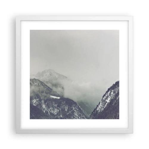 Affiche dans un cadre blanc - Poster - Vallée brumeuse - 40x40 cm