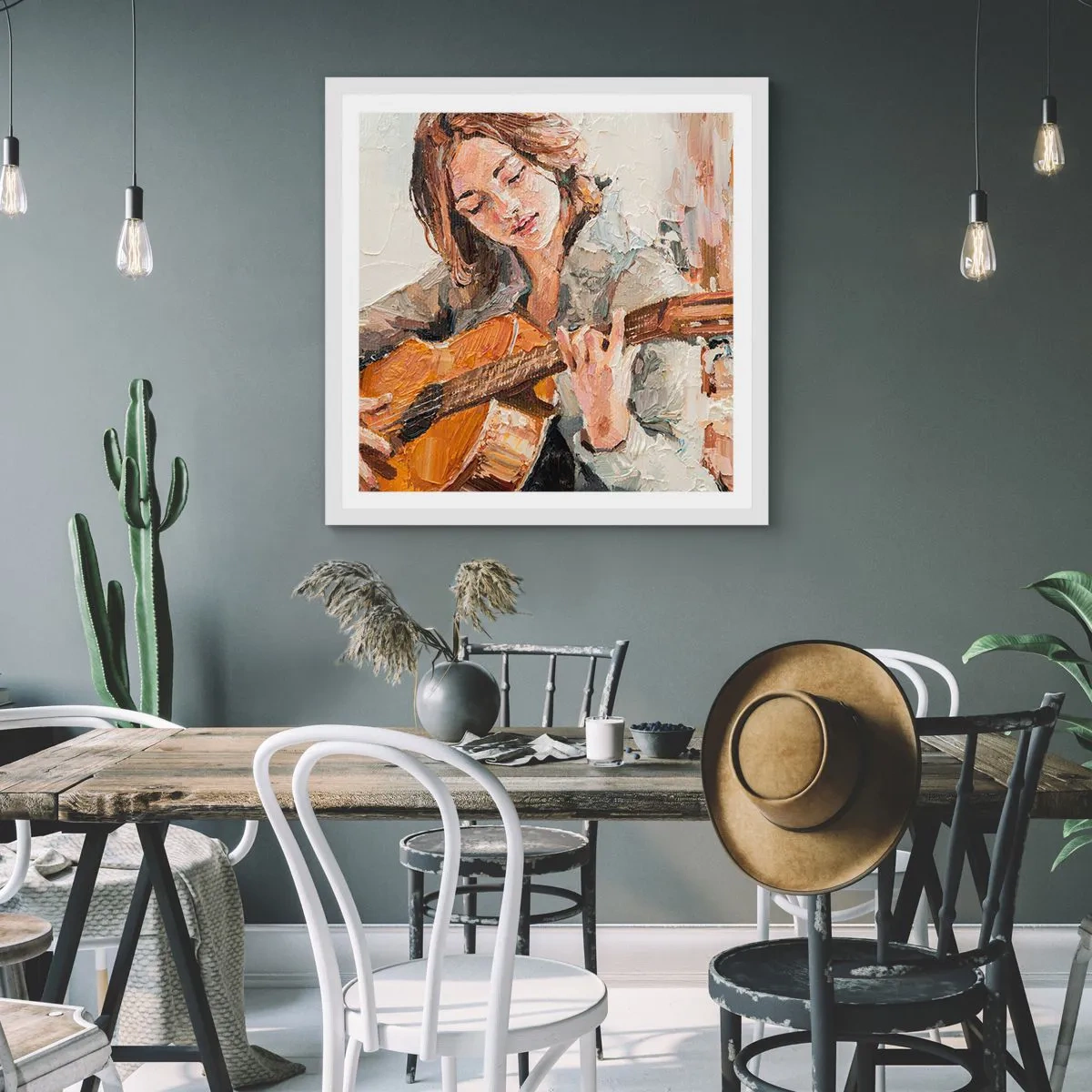 Affiche dans un cadre blanc - Poster - Concerto pour guitare et coeur de fille - 30x30 cm