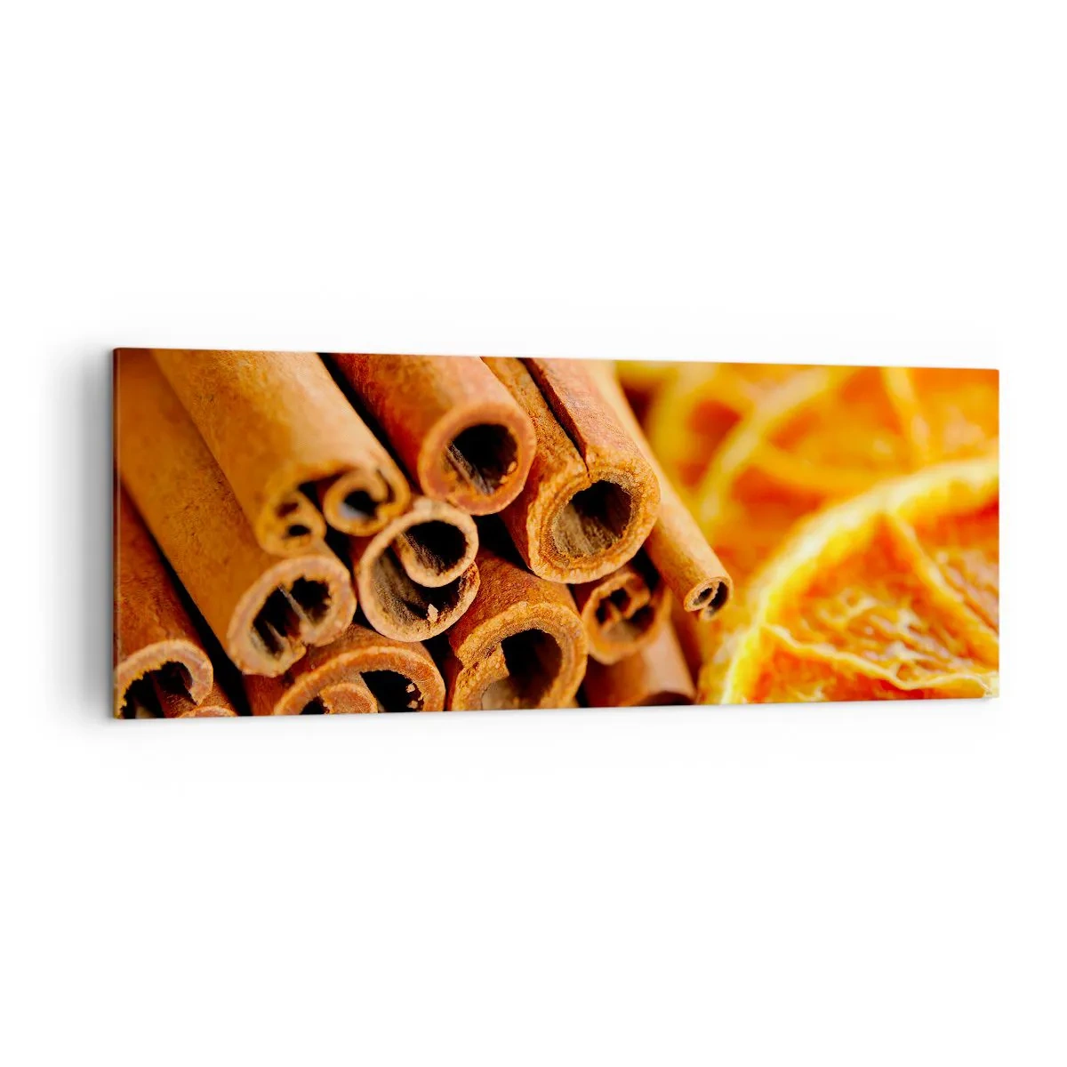 Impression sur toile - Image sur toile - Bâtons de cannelle avec des tranches d'orange séchées aux couleurs chaudes - 140x50cm - Sentez-vous leurs odeurs? - Décoration murale moderne pour le salon et la chambre ARTTOR