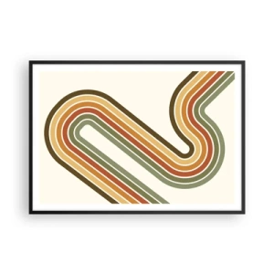 Affiche dans un cadre noir - Poster - Motif géométrique dans les tons de vert, orange et beige sur fond clair - 100x70cm - En zig zag vers le but - Décoration murale moderne pour le salon et la chambre ARTTOR