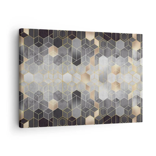 Impression sur toile - Image sur toile - Motif géométrique dans des tons dorés - 70x50cm - Composition de diamants - Décoration murale moderne pour le salon et la chambre ARTTOR