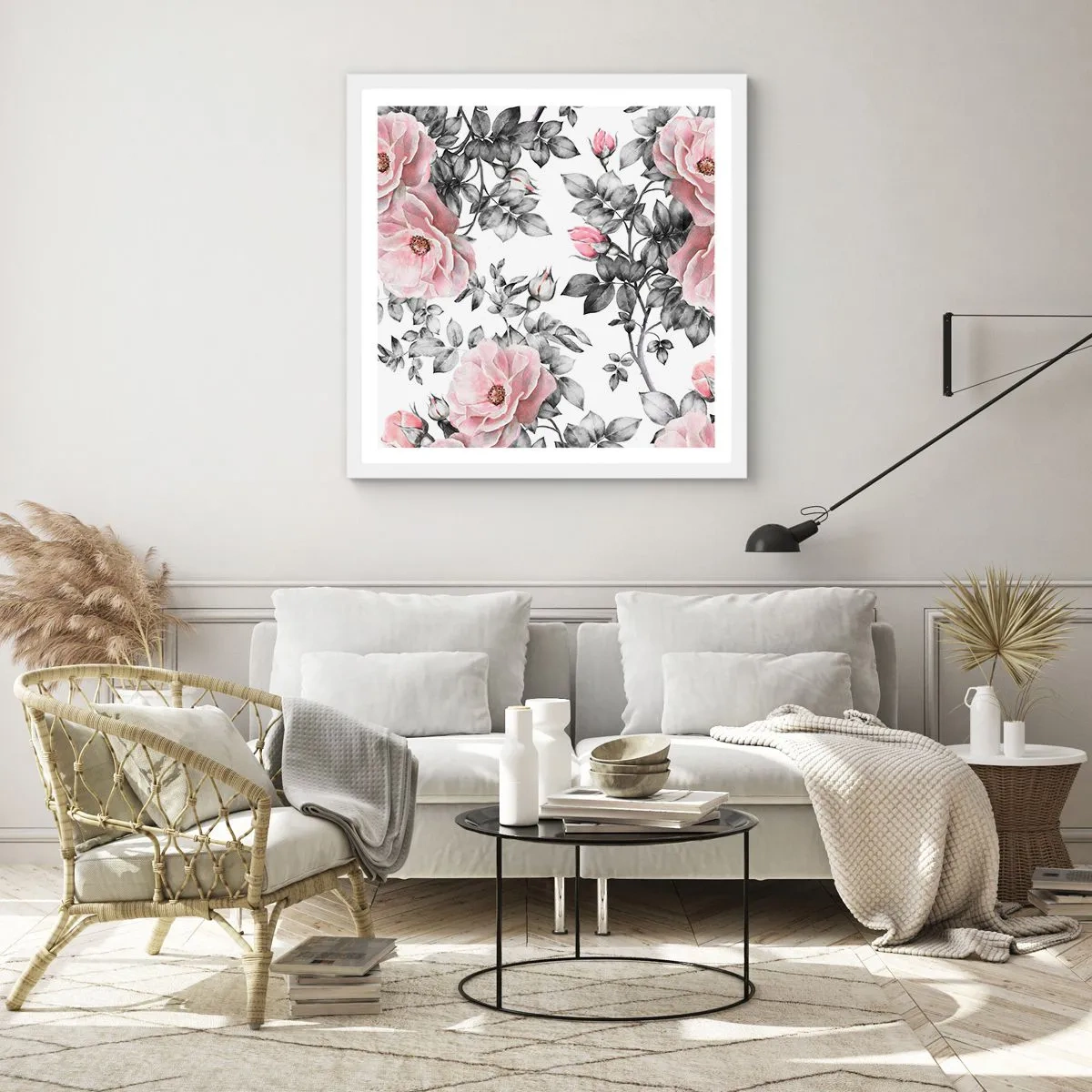 Affiche dans un cadre blanc - Poster - Se perdre dans les fleurs des roses - 50x50 cm