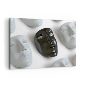 Impression sur toile - Image sur toile - Masques noirs et blancs sur fond clair - 100x70cm - Comment se démarquer ? - Décoration murale moderne pour le salon et la chambre ARTTOR