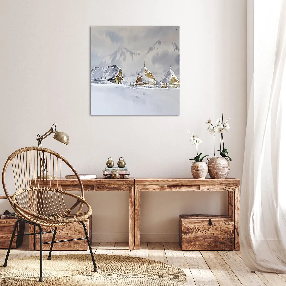 Impression sur toile - Image sur toile - Dans une vallée enneigée - 30x30 cm