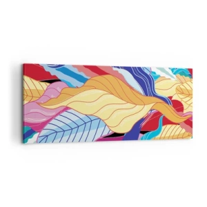 Impression sur toile - Image sur toile - Des feuilles aux couleurs vives créent une composition dynamique - 120x50cm - Un désordre coloré - Décoration murale moderne pour le salon et la chambre ARTTOR