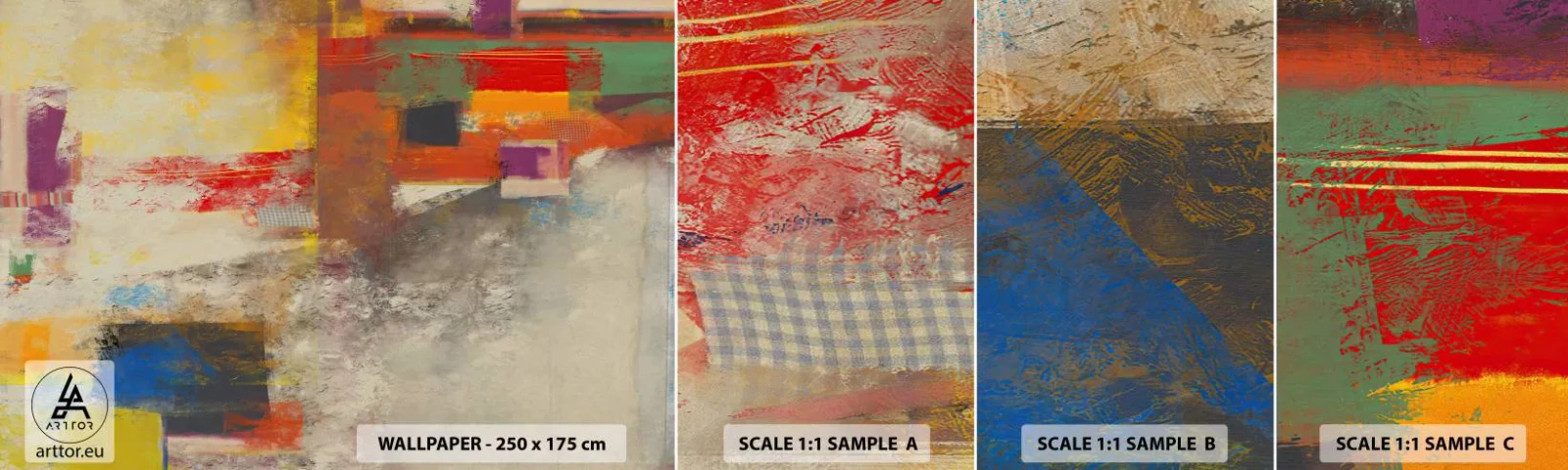 Échantillon de Papier Peint Autocollant Deluxe Sticker - Géométrie des couleurs - Abstraction, Morceau, Peinture - 100x30 cm