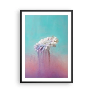 Affiche dans un cadre noir - Poster - Gerbera blanc avec des stries colorées sur fond pastel - 50x70cm - Le monde souterrain des fleurs - Décoration murale moderne pour le salon et la chambre ARTTOR