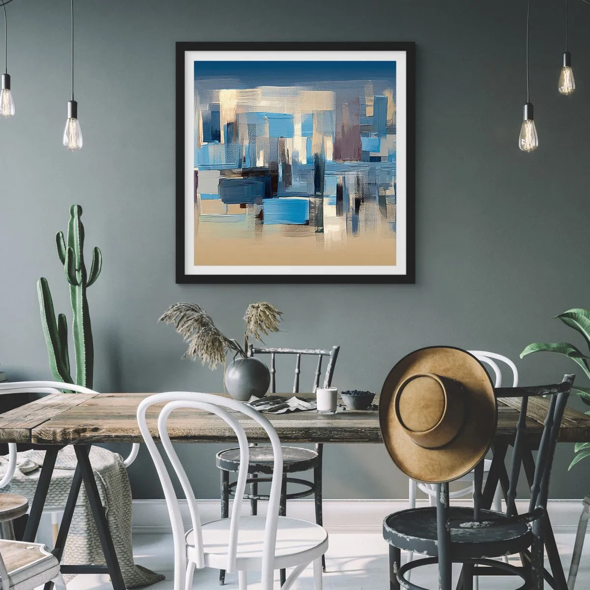 Affiche dans un cadre noir - Poster - Construction bleue - 60x60 cm