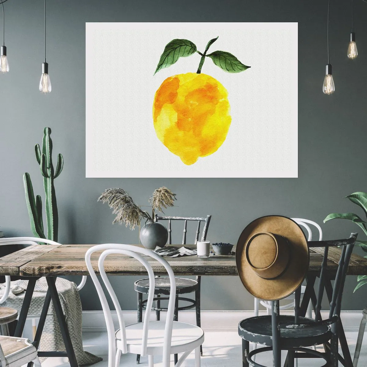 Affiche - Poster - Citron aquarelle avec des feuilles vertes sur fond clair - 100x70cm - Comment reconnaitre le goût du soleil - Décoration murale moderne pour le salon et la chambre ARTTOR