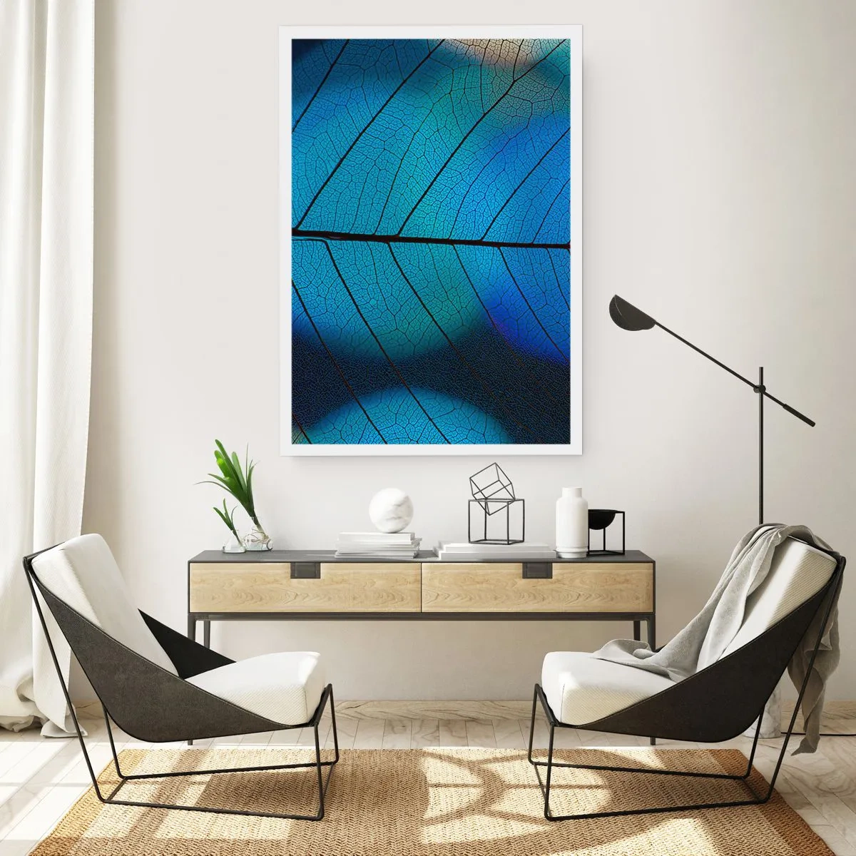 Affiche - Poster - Gros plan d'une feuille bleue avec des nervures proéminentes - 50x70cm - Construction complexe - Décoration murale moderne pour le salon et la chambre ARTTOR