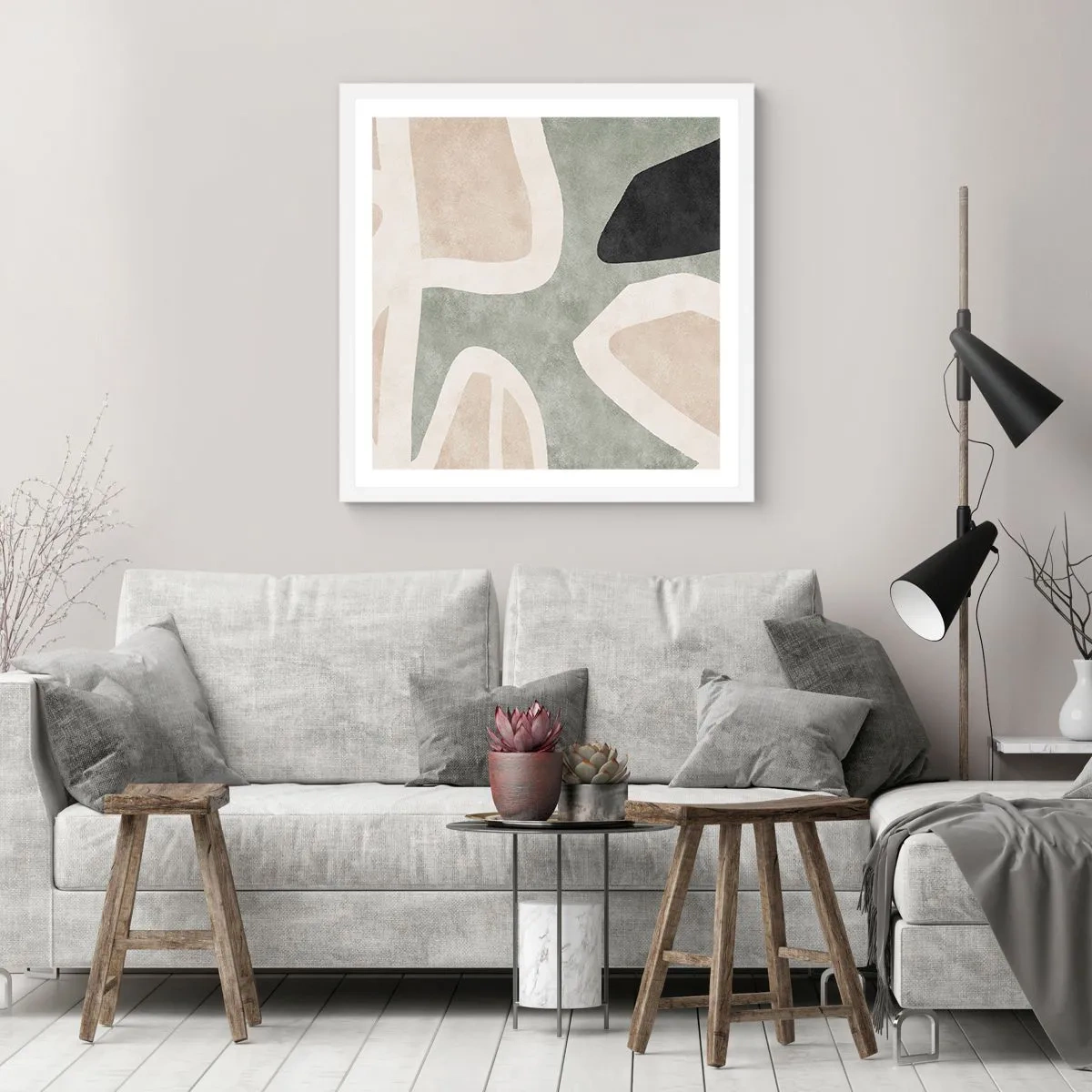 Affiche dans un cadre blanc - Poster - Composition pour motif noir - 60x60 cm