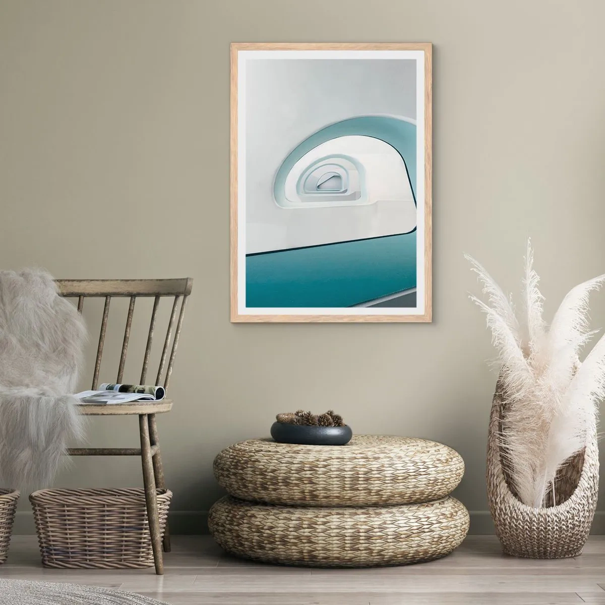 Affiche dans un chêne clair - Poster - Au profondeur du bleu - 30x40 cm