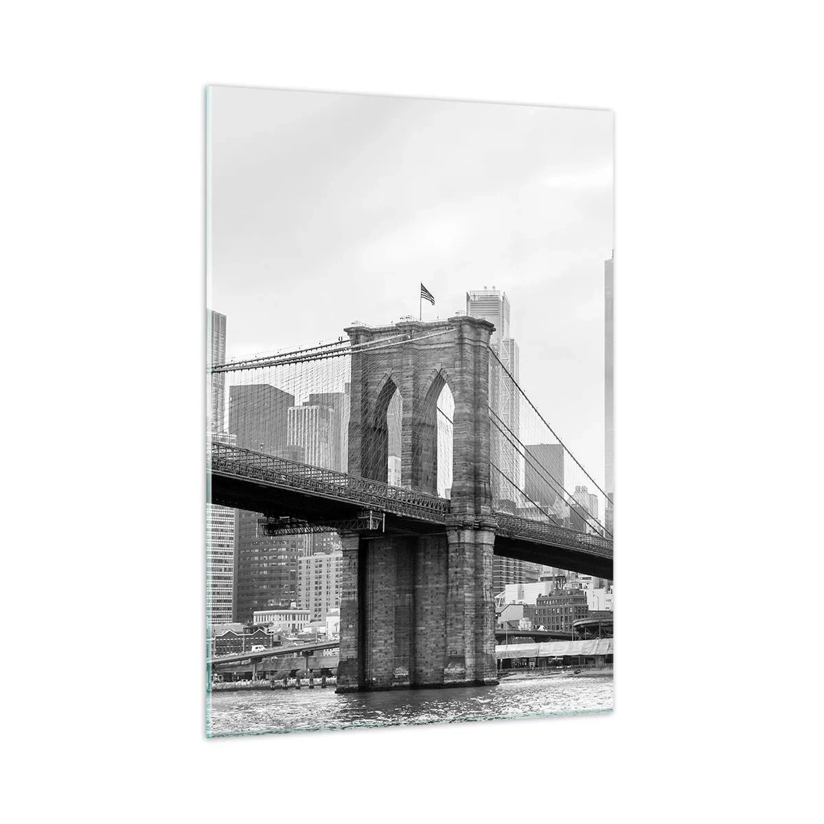 Impression sur verre - Image sur verre - Photographie en noir et blanc d'un pont et d'un paysage urbain - 50x70cm - Climat New-Yorkais - Décoration murale moderne pour le salon et la chambre ARTTOR