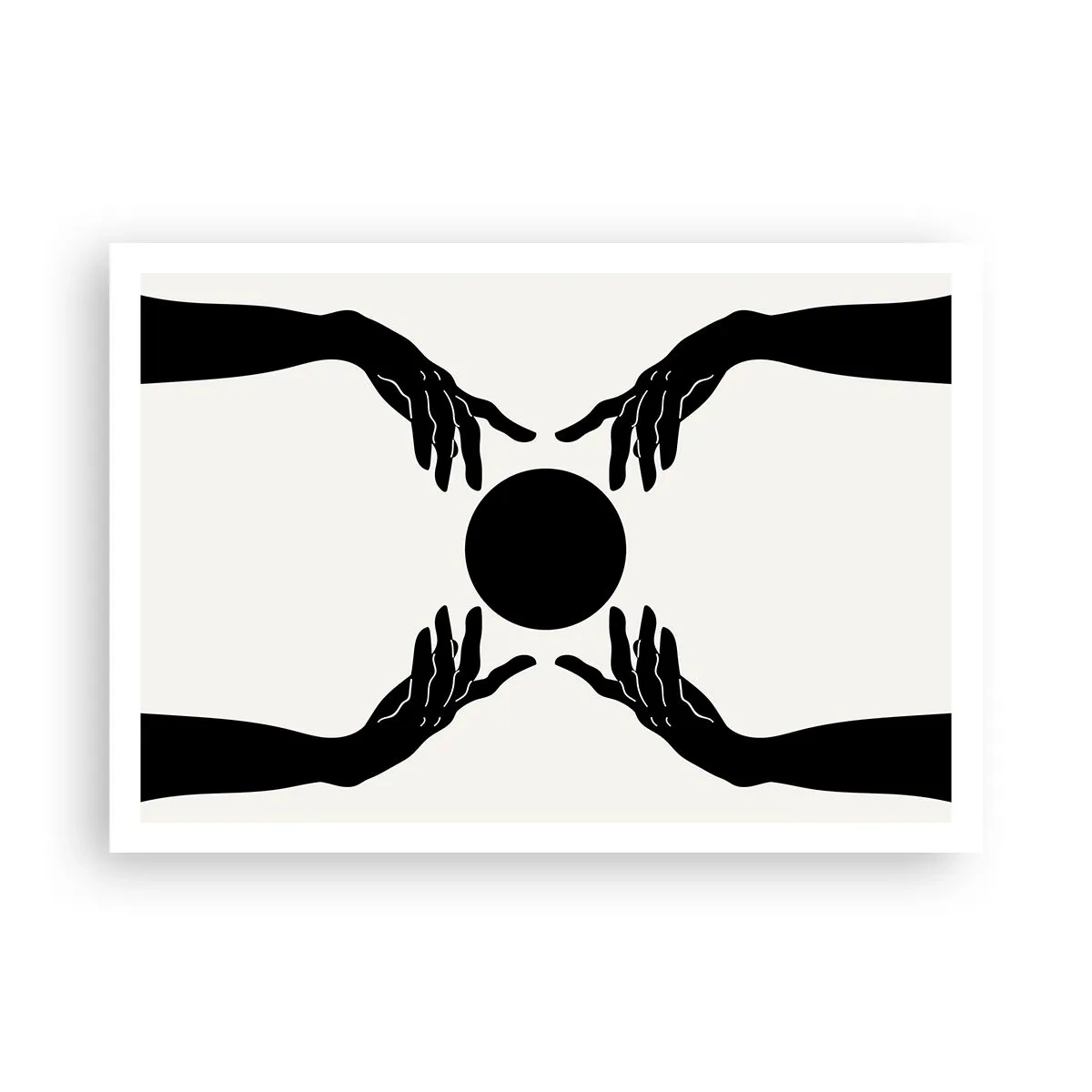 Affiche - Poster - Mains noires dans une composition symétrique avec une boule - 100x70cm - Signe secret - Décoration murale moderne pour le salon et la chambre ARTTOR