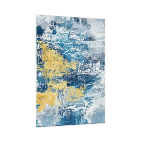 Impression sur verre - Image sur verre - Abstraction dans les tons de bleu et de jaune - 70x100cm - Abstraction du temps - Décoration murale moderne pour le salon et la chambre ARTTOR