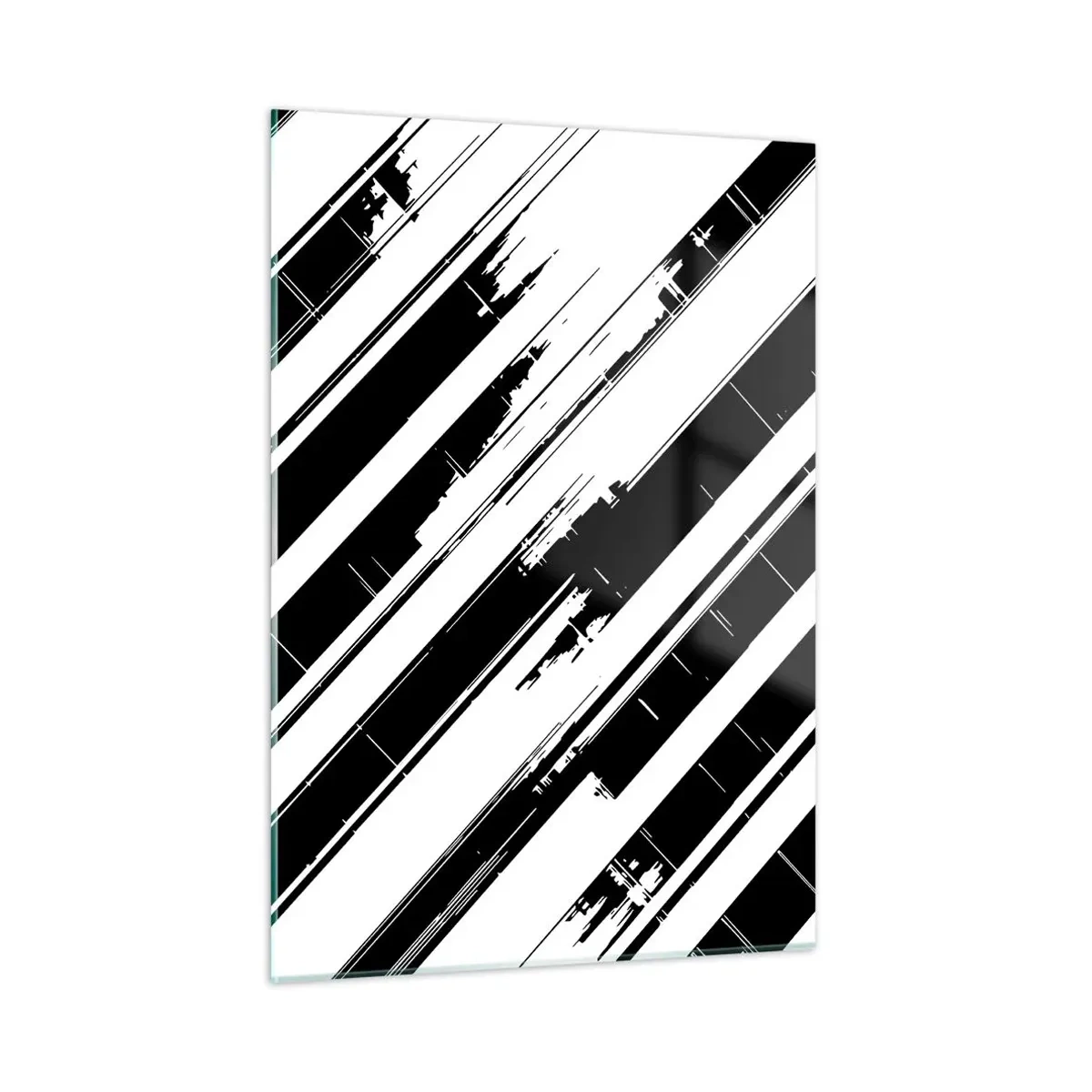 Impression sur verre - Image sur verre - Rayures dynamiques noires et blanches avec un effet vieilli - 50x70cm - Une composition intense et dynamique - Décoration murale moderne pour le salon et la chambre ARTTOR