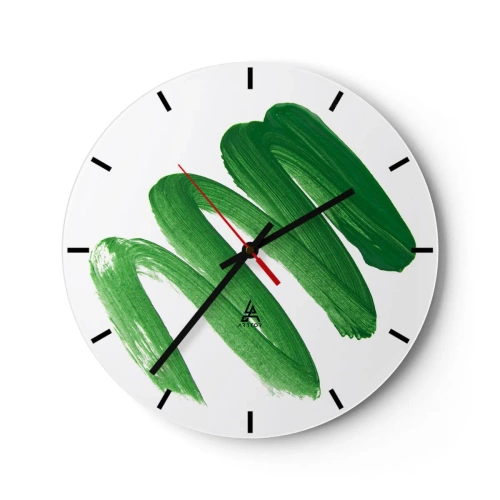 Horloge murale - Pendule murale - Coups de pinceau verts sur fond blanc - 30x30cm - Blague verte - Décoration murale moderne pour le salon, la cuisine et la chambre ARTTOR