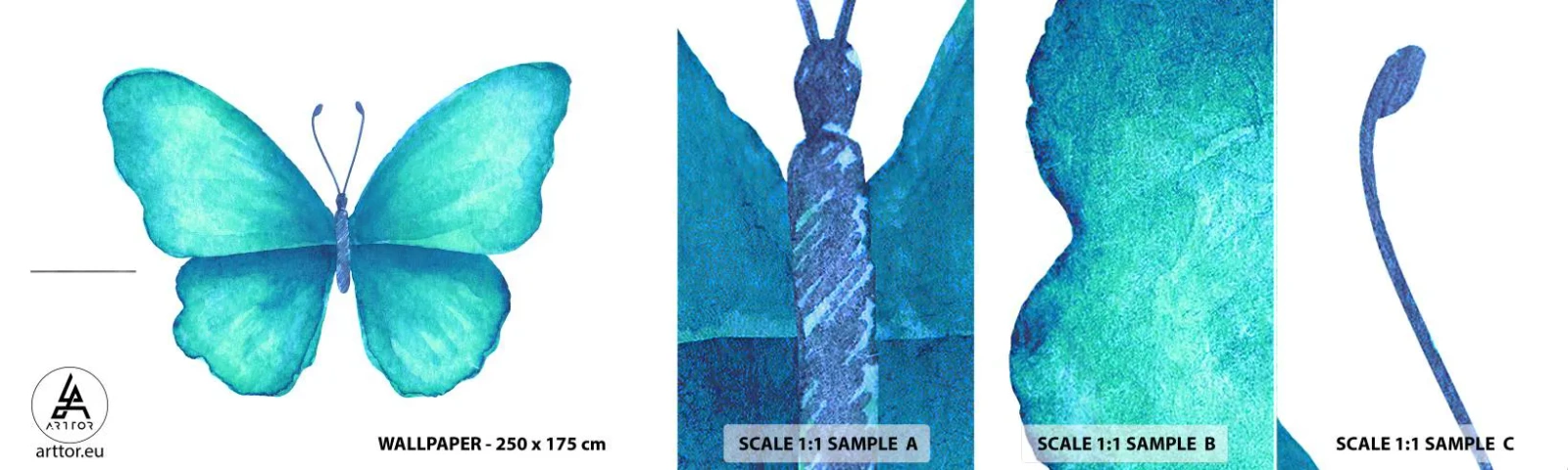 Échantillon De Papier Peint Standard Eco - Nature turquoise - Papillon, Pour les enfants, Graphique - 100x30 cm