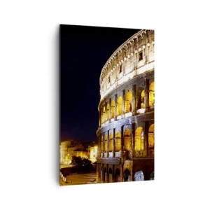 Impression sur toile - Image sur toile - Le Colisée illuminé par les lumières la nuit à Rome - 80x120cm - Il est temps de commencer les Jeux - Décoration murale moderne pour le salon et la chambre ARTTOR