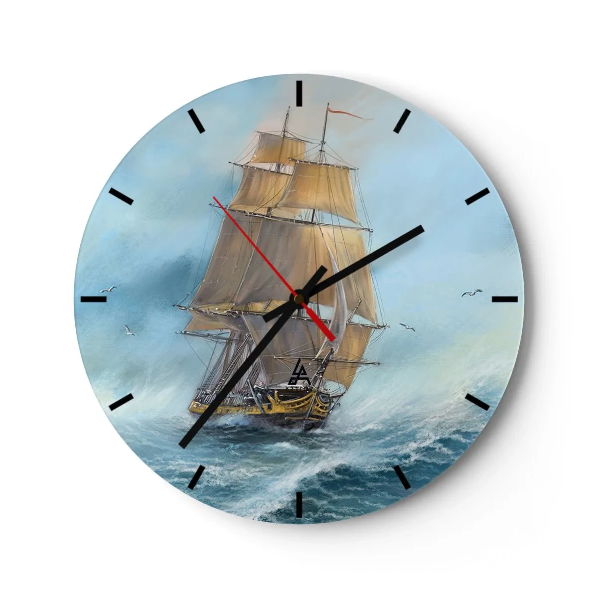 Horloge murale - Pendule murale - Un voilier dans une mer agitée dans un décor dynamique - 30x30cm - Se précipitant sur les vagues - Décoration murale moderne pour le salon, la cuisine et la chambre ARTTOR