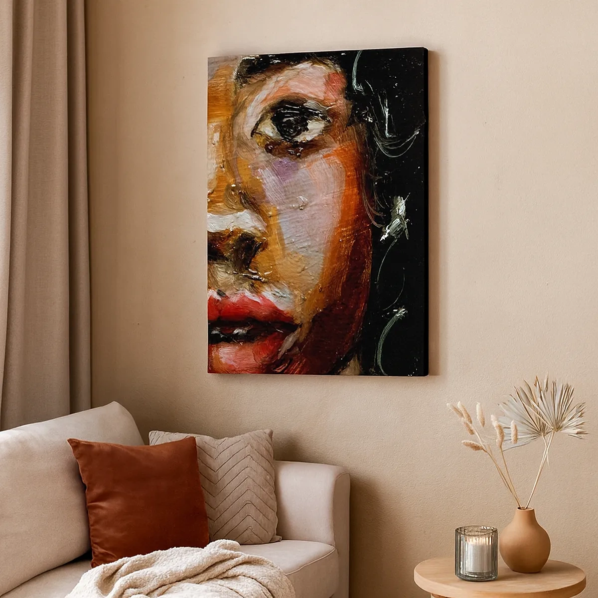Impression sur toile - Image sur toile - Un portrait expressif d'une femme aux couleurs intenses. - 50x70cm - Noir et brillant - Décoration murale moderne pour le salon et la chambre ARTTOR