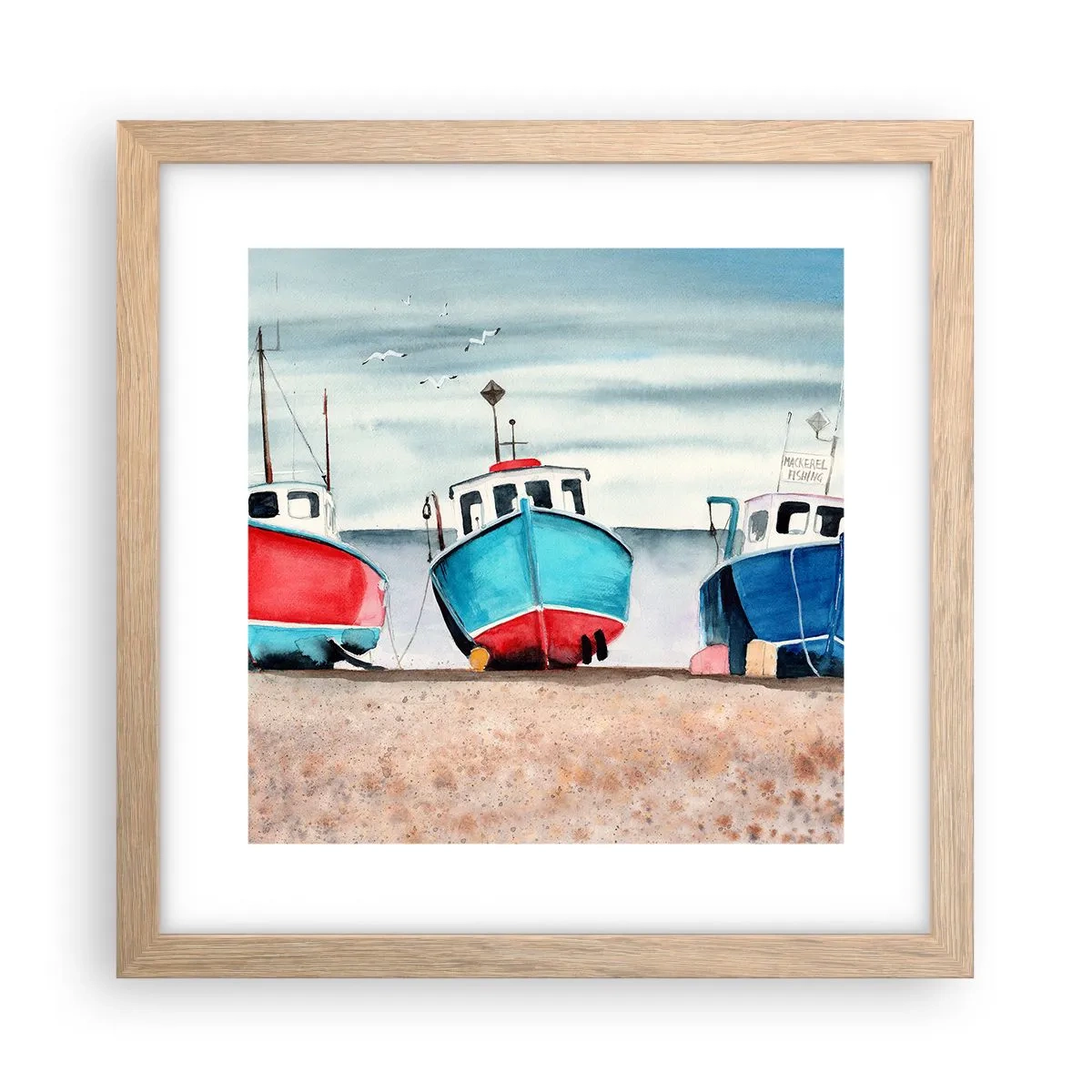 Affiche dans un chêne clair - Poster - Prêt pour la pêche - 30x30 cm