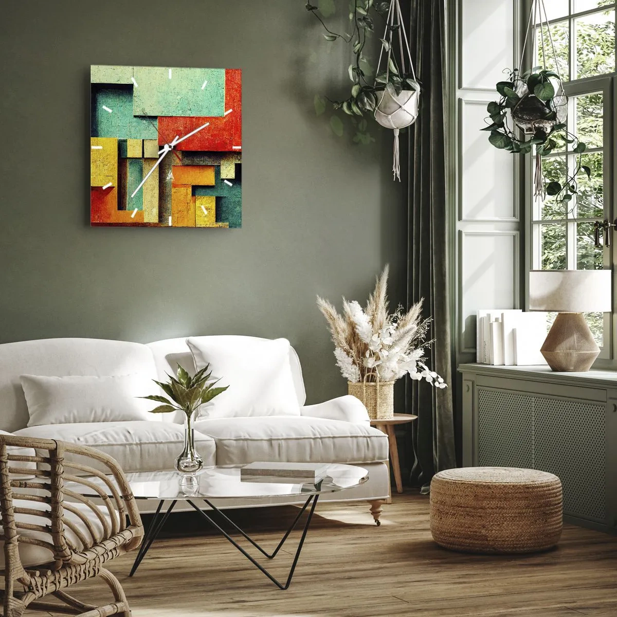 Horloge murale - Pendule murale - Formes géométriques abstraites aux couleurs vives - 30x30cm - Festival des angles droits - Décoration murale moderne pour le salon et la chambre ARTTOR