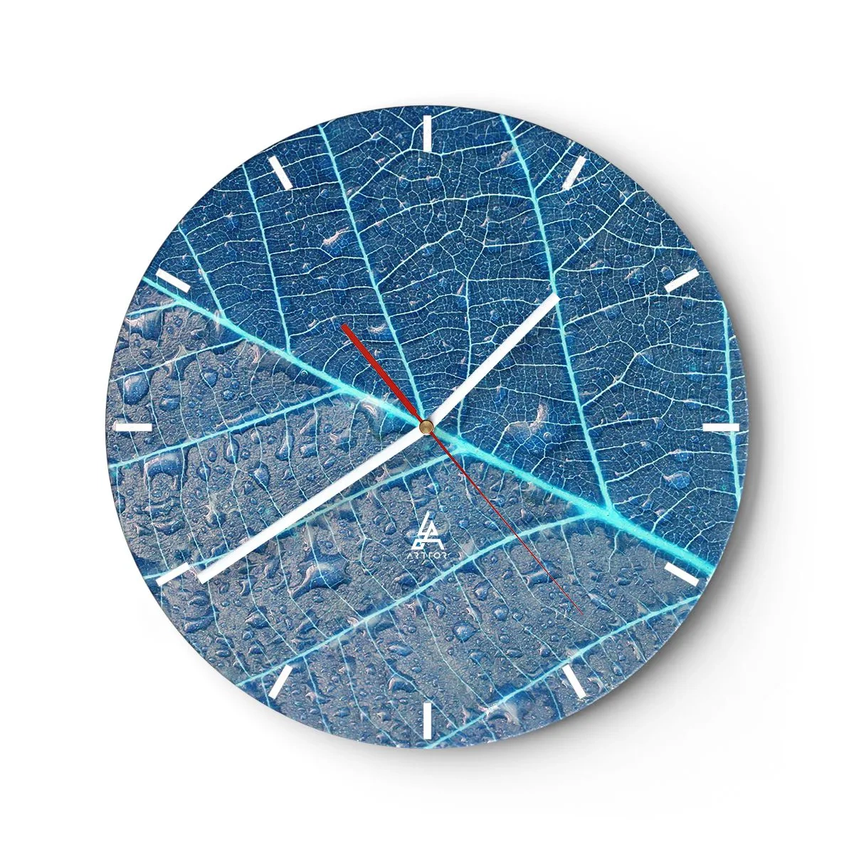 Horloge murale - Pendule murale - Structure des feuilles dans les tons de bleu et de gris - 30x30cm - La vie en bleu - Décoration murale moderne pour le salon, la cuisine et la chambre ARTTOR