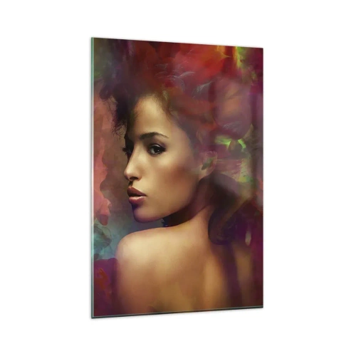 Impression sur verre - Image sur verre - Une femme aux reflets colorés créant un arrière-plan abstrait - 80x120cm - Plus beau qu'un arc-en-ciel, aussi délicat qu'un brouillard - Décoration murale moderne pour le salon et la chambre ARTTOR
