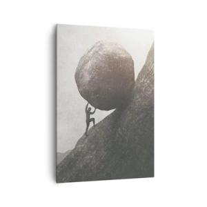 Impression sur toile - Image sur toile - Un homme escaladant un énorme rocher sur une colline - 70x100cm - Je crois contre tout espoir - Décoration murale moderne pour le salon et la chambre ARTTOR