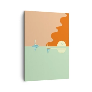 Impression sur toile - Image sur toile - Un paysage marin minimaliste avec un voilier et un coucher de soleil - 50x70cm - Paysage idéal de la mer - Décoration murale moderne pour le salon et la chambre ARTTOR