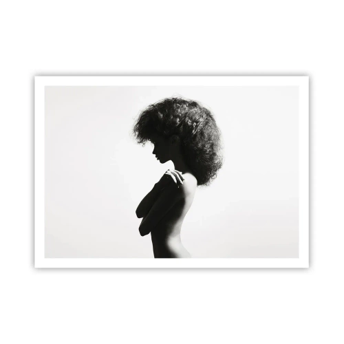 Affiche - Poster - Une silhouette subtile d'une femme dans des tons noirs et blancs sur un fond clair - 100x70cm - Comme une fleur au bout d'une fine tige - Décoration murale moderne pour le salon et la chambre ARTTOR