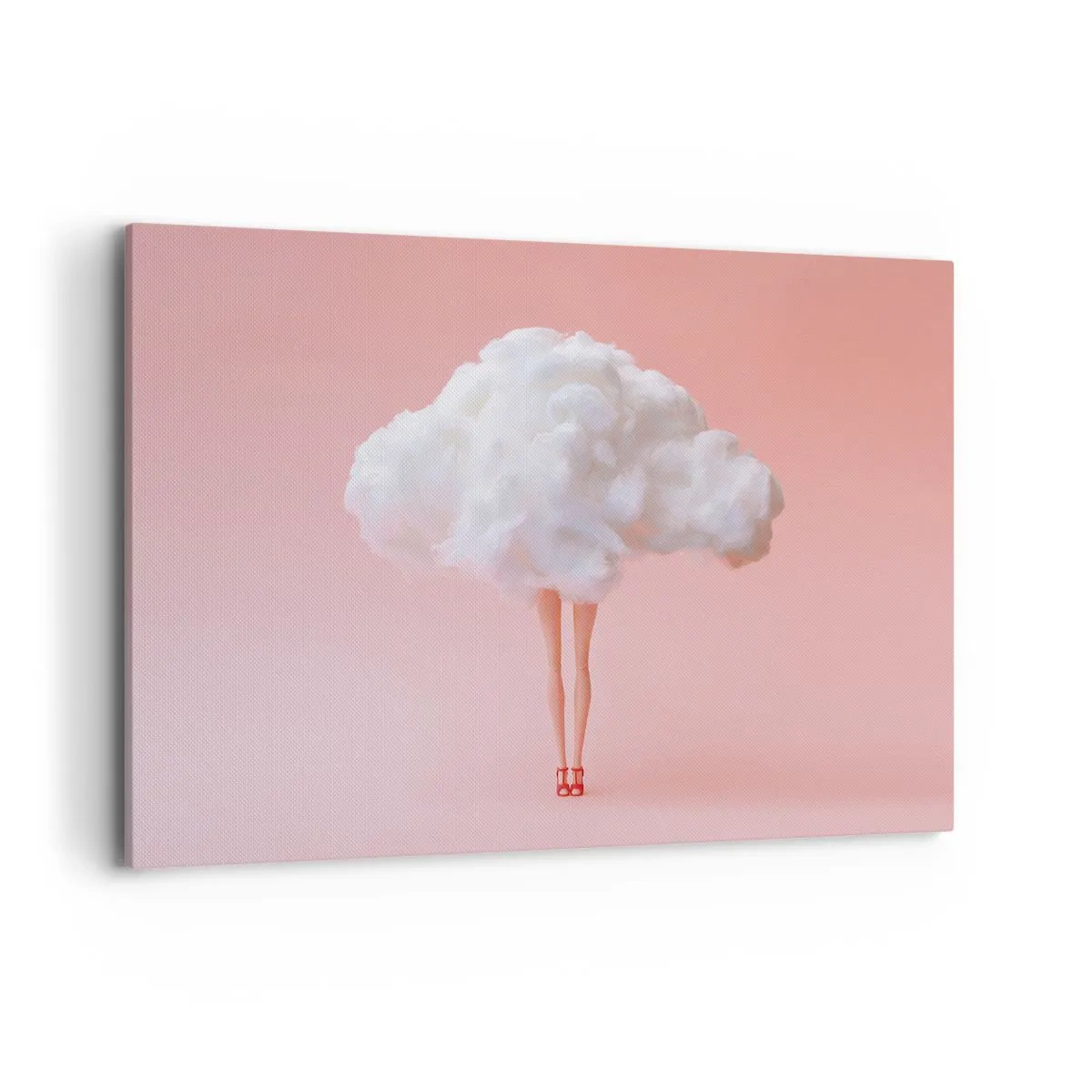 Impression sur toile - Image sur toile - Jambes dans un nuage sur fond rose - 120x80cm - Douce promesse - Décoration murale moderne pour le salon et la chambre ARTTOR