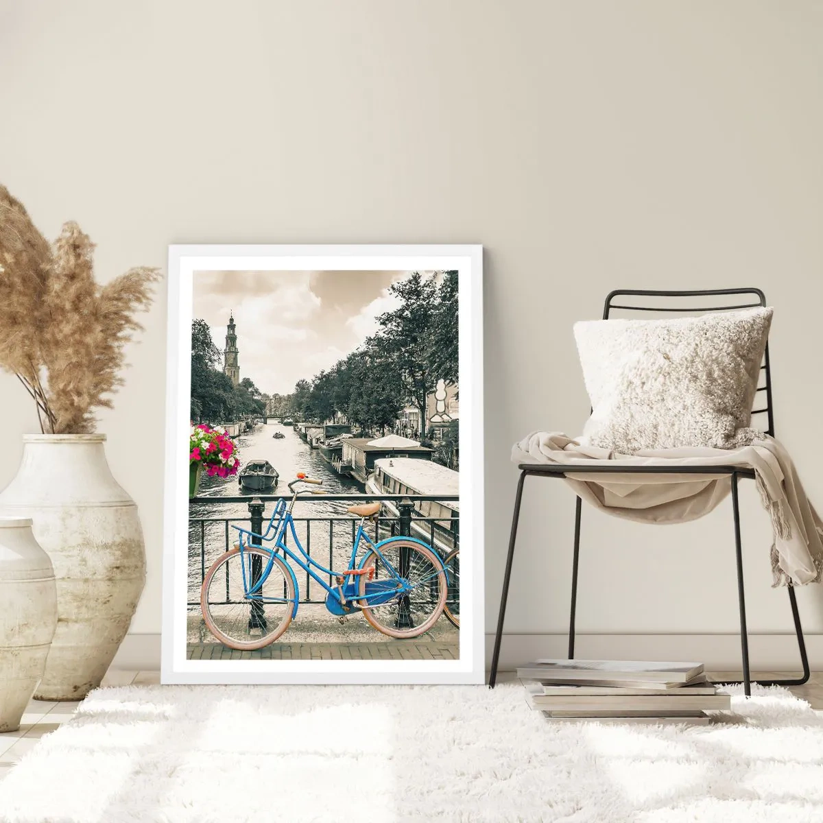 Affiche dans un cadre blanc - Poster - Couleurs de rue d'Amsterdam - 50x70 cm