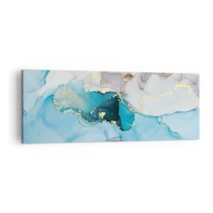 Impression sur toile - Image sur toile - Abstraction dans les tons de bleu et d'or avec des lignes subtiles - 140x50cm - Etude de la rencontre gris et turquoise - Décoration murale moderne pour le salon et la chambre ARTTOR