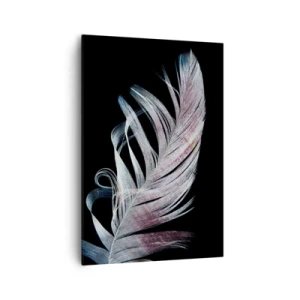 Impression sur toile - Image sur toile - Une plume délicate sur fond noir dans une démarche artistique - 70x100cm - Pensez au toucher - Décoration murale moderne pour le salon et la chambre ARTTOR