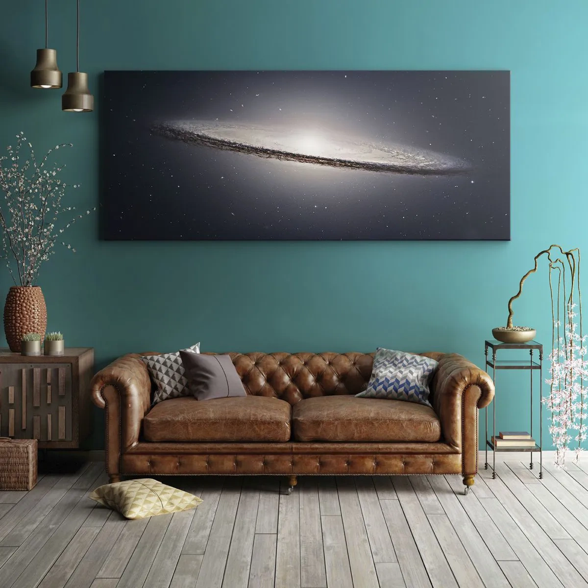 Impression sur toile - Image sur toile - Une galaxie spirale sur fond d'espace étoilé - 160x50cm - Il y a bien longtemps, dans une galaxie très lointaine… - Décoration murale moderne pour le salon et la chambre ARTTOR