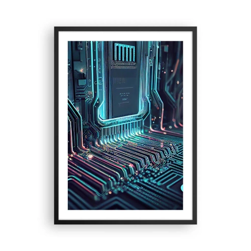 Affiche dans un cadre noir - Poster - Une vision futuriste d'un circuit intégré - 50x70cm - Je pense comme ça… - Décoration murale moderne pour le salon et la chambre ARTTOR