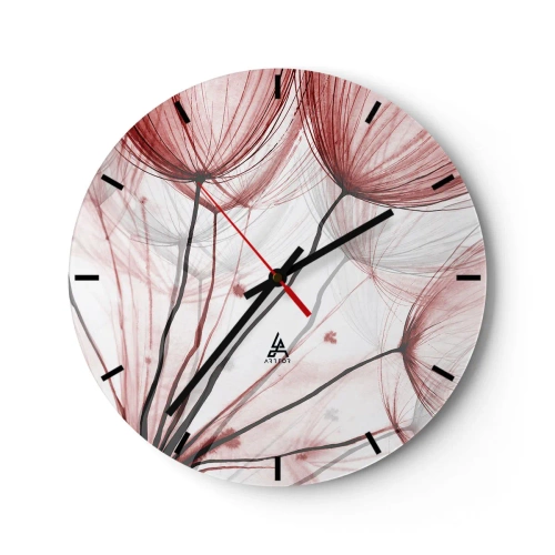 Horloge murale - Pendule murale - Pissenlits délicats dans des tons de rouge et de blanc - 30x30cm - Avant le départ - Décoration murale moderne pour le salon, la cuisine et la chambre ARTTOR
