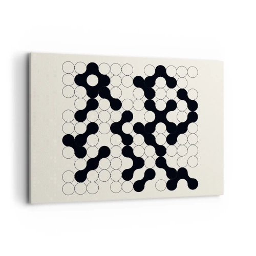 Impression sur toile - Image sur toile - Motifs noirs et blancs avec des cercles sur fond clair - 100x70cm - Jeu chinois – variation - Décoration murale moderne pour le salon et la chambre ARTTOR
