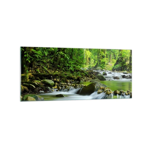 Impression sur verre - Image sur verre - Un ruisseau dans une forêt tropicale luxuriante - 120x50cm - Nager dans un océan de verdure - Décoration murale moderne pour le salon et la chambre ARTTOR