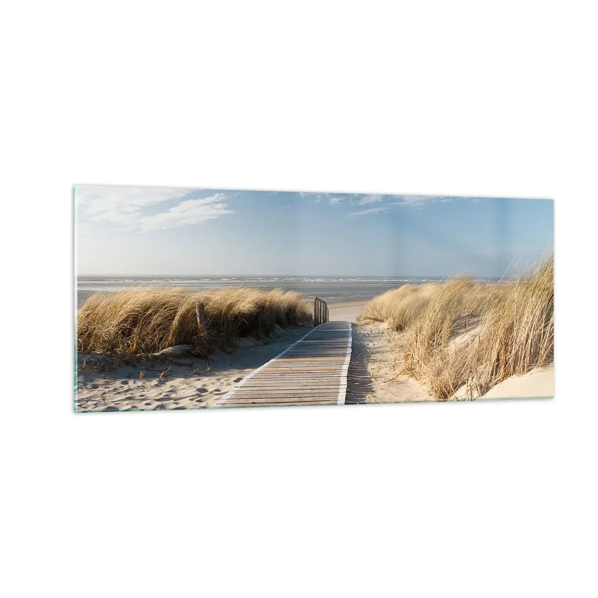Impression sur verre - Image sur verre - Derrière la dune, dans le bruissement de l'herbe - 100x40 cm