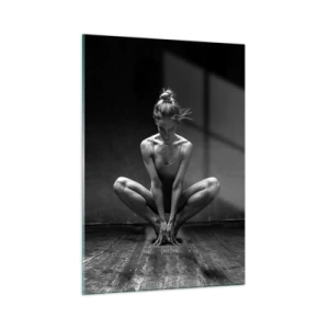 Impression sur verre - Image sur verre - Une danseuse dans une pose de ballet sur un plancher en bois - 50x70cm - Concentration de l'énergie de la danse - Décoration murale moderne pour le salon et la chambre ARTTOR